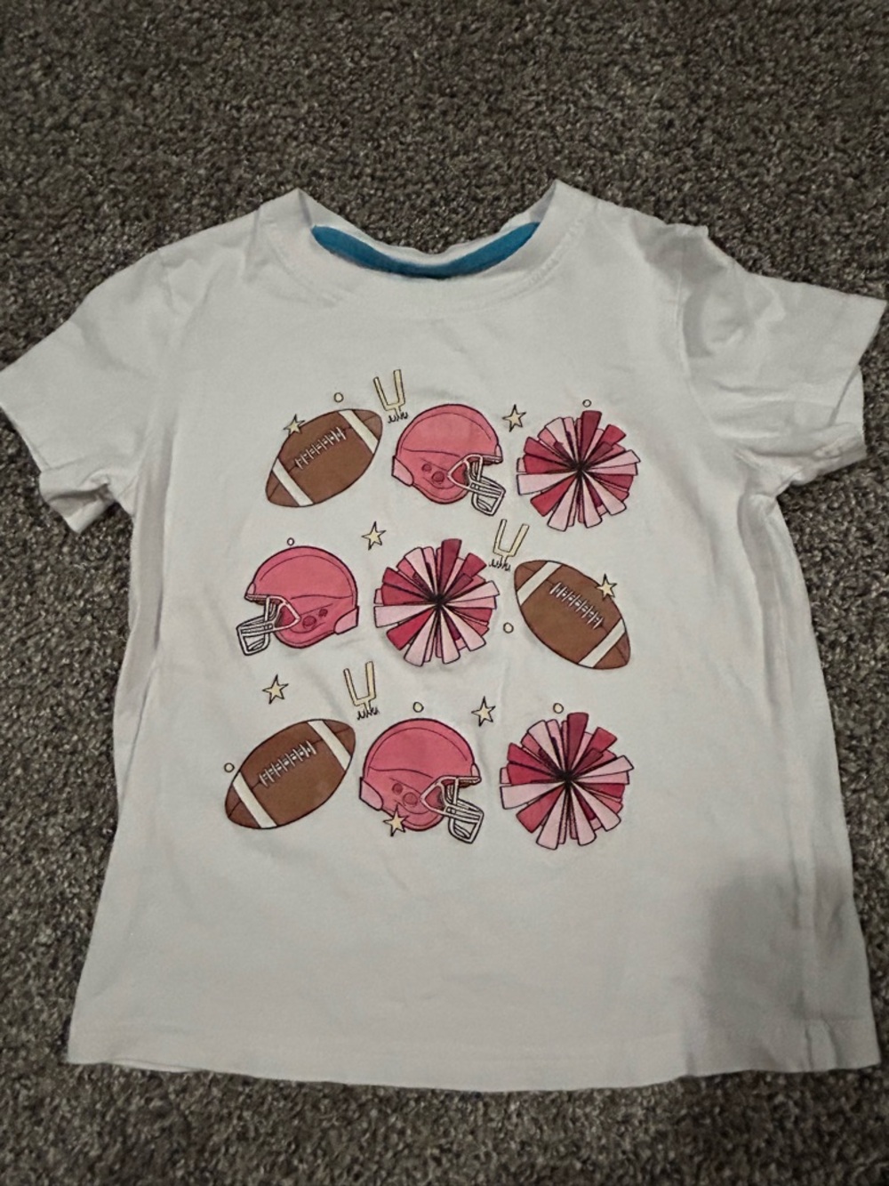 Girls White Tee with Pink Football & Pom Graphics